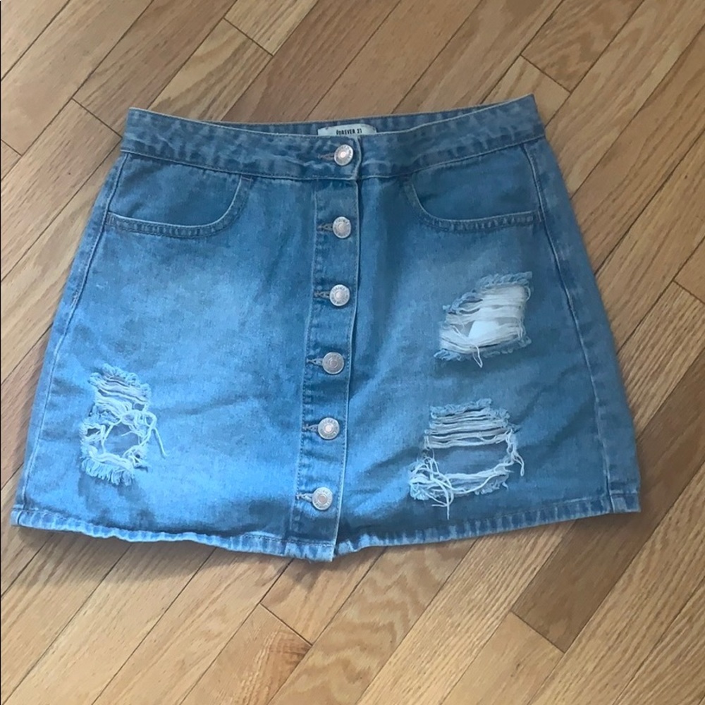 Button up ripped denim skirt